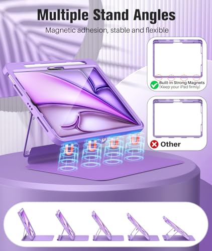 MoKo for iPad Air 11 Inch Case 7th/6th Generation M3/M2 2025/2024, iPad Air 5th/4th Gen Case 10.9 Inch 2022/2020 with Pencil Holder, Screen Protector, Lens Protector, Magnetic Multi Angle, Purple - Image 3