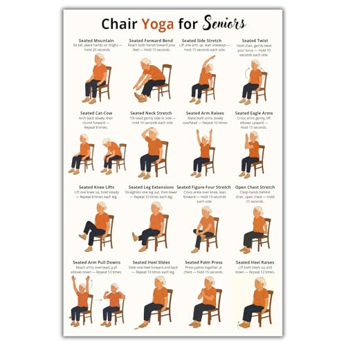Chair Yoga for Seniors over 60 Chart Poster Wall Art Tai Chi Chair Workout Chart Canvas Wall Decor Prints Chair Exercises for Seniors Wall Art Modern Painting for Bedroom Living Room 12x16 Inch Unframed
