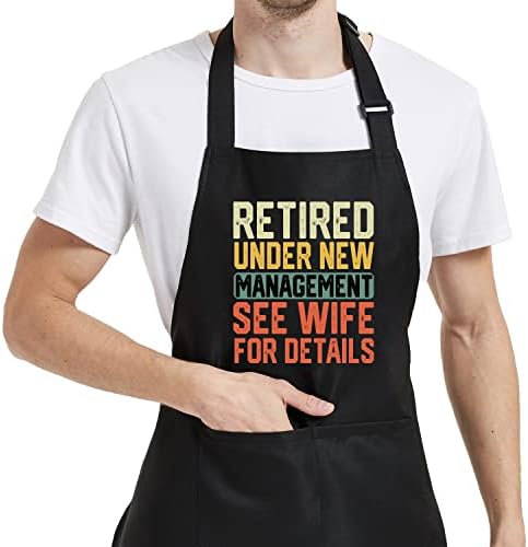 Retirement Gift for Men Women - Grill Aprons for Men - Retirement Apron for Chef Grilling Kitchen BBQ, Retired Gifts for Husband, Dad, Wife, Mom,Grandpa, Grandma(Retired Under New Management)
