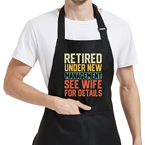 Retirement Gift For Men Women - Grill Aprons For Men - Retirement Apron For Chef Grilling Kitchen Bbq, Retired Gifts For Husband, Dad, Wife, Mom,Grandpa, Grandma(Retired Under New Management) #TOP1