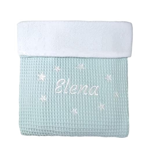 CARREDANA Manta de bebé-Arrullo para bebé.Regalo Recien Nacido.Mantas Infantiles para Proteger a los más pequeños de la casa. Multiusos. (Verde Waffle+Polar Blanco)