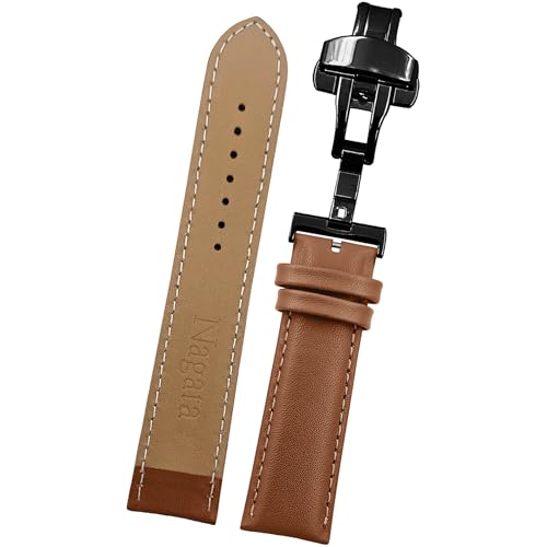 Image of DBLACK ''NAGATA3'' Leather Watch Strap with Butterfly Lock, Minimalist Design Watch Belt / / For 18mm, 20mm, 22mm, or 24mm Watch Band (Choose Your Size & Color)