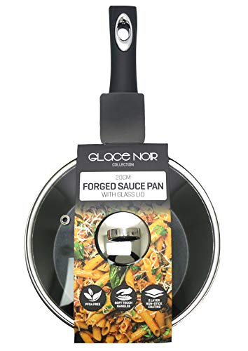 Image of Daewoo CKW2274 Glace Noir 20cm Forged Black Saucepan with Glass Lid and Ceramic Non-Stick Coating, Suitable for Gas, Electric and Induction Cooking, Sturdy Handle with Chrome Insert, Aluminium