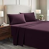 Superior Flannel Cotton Bed Sheet Set, Includes Flat Sheet, Fitted Sheet, Two Pillowcases (Twin Sizes Include One Pillowcase), Breathable, Modern Solid Classic - Split King, Purple