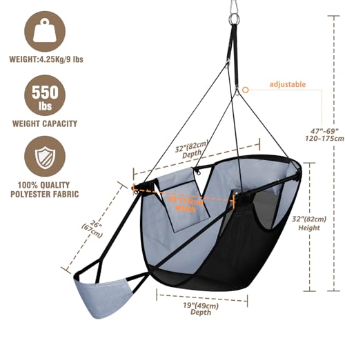 Chihee Hanging Chair with Footrest,U-Shaped Metal Frame Hammock Chair,Robust Oxford Fabric Teslin Swing Chair with Side Pocket Pillow Carabiner Strong Support and Breathability Outdoor Indoor 550lbs - Thumbnail 5