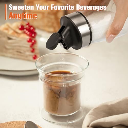 Loscarol Sugar Dispenser with Pour Spout, 7 oz Glass Sugar Shaker Jar Weighted Pourer for Coffee Bar,Tea & Baking, Commercial Quality Sugar Container for Sugar, Honey, Syrup for Home Kitchen