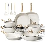24 Pcs Pots and Pans Set Non Stick Ceramic Cookware Set,Healthy Non Toxic Kitchen Cookware Sets with Large Capacity,Induction Compatible,PFAS/PTFE/PFOA/PFOS Free,Cream White