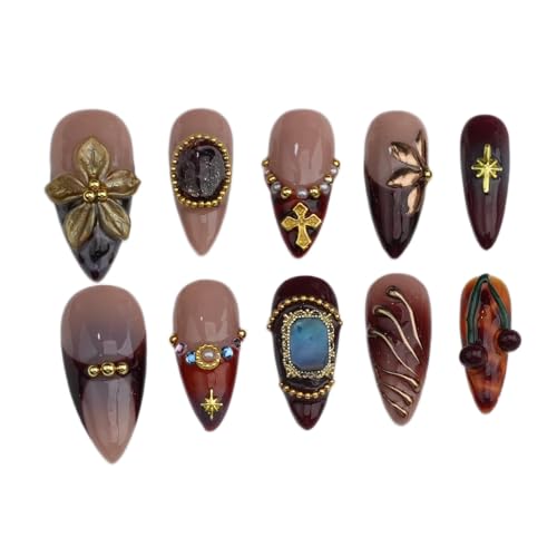 Handmade Cat Eye Press On Nails Burgundy Glitter Party Gift