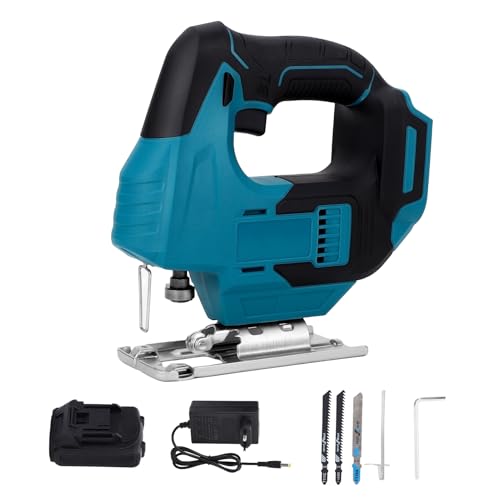 WODHMIEY Sierra de calar inalámbrica 20V sin escobillas, caladora con batería 2.0Ah, caladora con luz LED, caladora profesional para carpintería, metal y madera