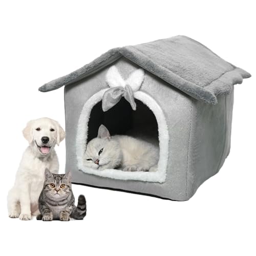 KQWVZ Letto Grotta per Gatti, Igloo in Peluche, Igloo per Gatti in Peluche Caldo E Accogliente, Nido Di Gatto Semichiuso Con Cuscino Rimovibile, Pieghevole Casetta Gattis per Cani E Gattis Piccoli