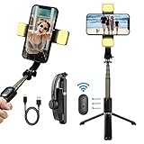 Bluetooth Selfie Stick für iPhone/Samsung Stativ mit Dual-Fülllicht – Erweiterbar Tragbar Gimbal-Smartphone mit Anti-Shake-Funktion und Fernbedienung