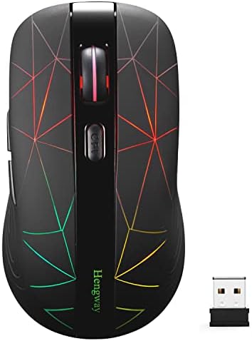 Hengway Rechargeable Wireless Mouse with 6 Keys,cyclic Illuminating Powered by Li-Polymer Battery,Optical Sensor,Nano USB Receiver,3-Stage DPI speeds for PC,Laptop,Tablet, MacBook etc(Firework Light)