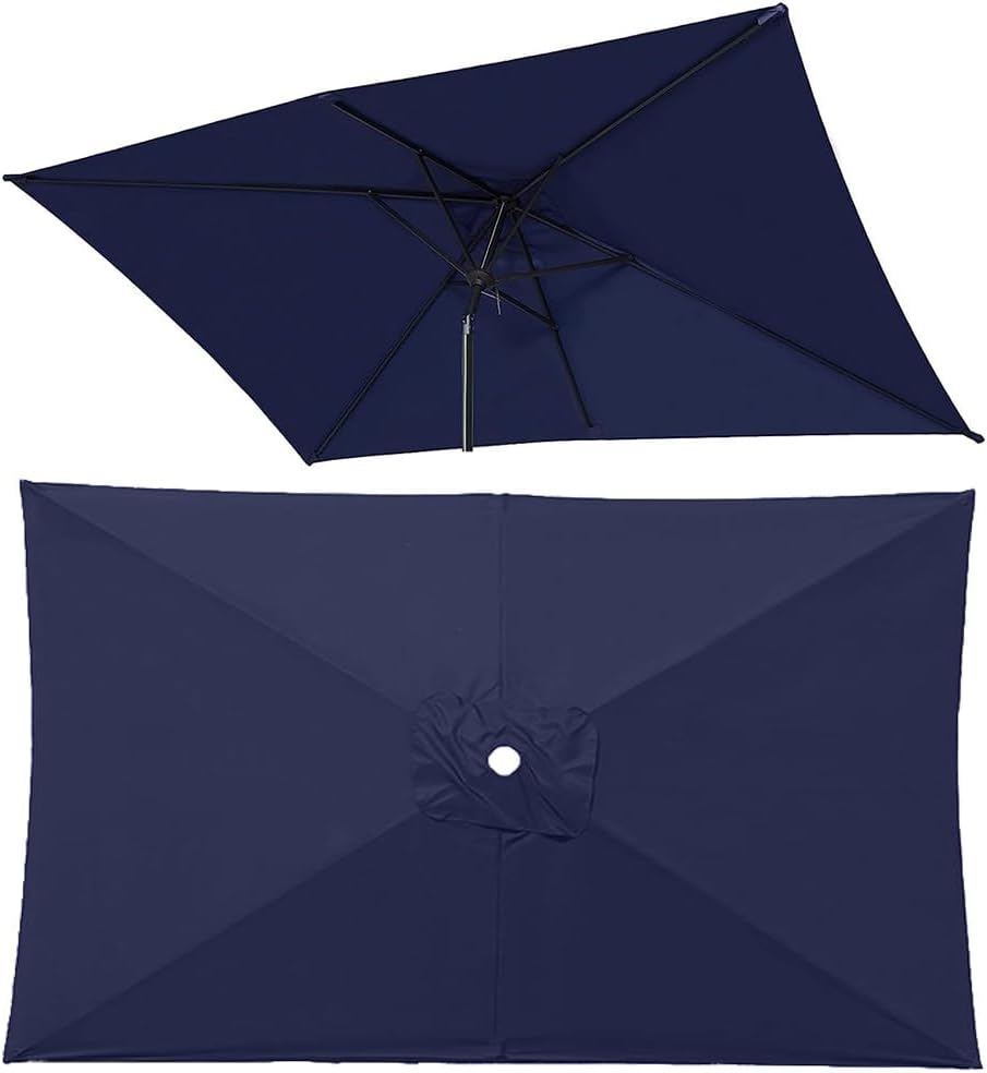 Rectangle Umbrella Canopy 10'x6.5' Patio Umbrella Replacement Cloth 6 Ribs Anti-UV Market Umbrella Top Replacement Cove(Navy Blue)