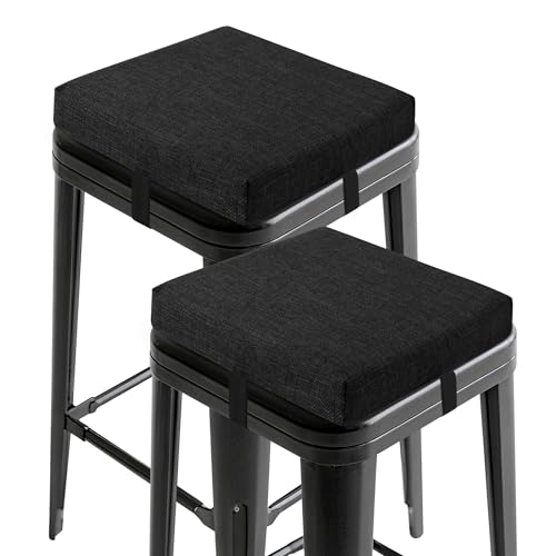 OVOV Lot de 2 coussins de tabouret de bar carrés antidérapants pour tabourets de bar avec attaches et housse lavable 30,5 x 30,5 cm (noir)