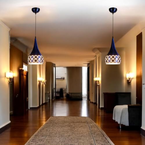 Image of GreyWings Blue Aluminium Hanging Light for Home | Designer Pendant Light with E27 Holder | Modern Ceiling Hanging Lamp for (Bulb is not Included) Small Pack of 2