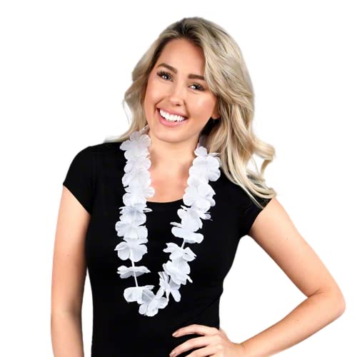 3 Pack - Hawaiian Luau Party White Flower Lei Necklace, 36" Eco-Friendly Non-Light Up Accessory for Charity Events and Fundraisers3