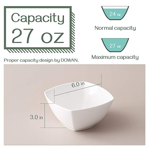 Dowan Square Salad Bowls Set Of 6-27 Oz Porcelain Cereal Bowls, White Serving Bowl Set For Soup Ice Cream Dessert, Bowls For Kitchen, Chip Resistant, Dishwasher & Microwave Safe, Fathers Day Gift #TOP2