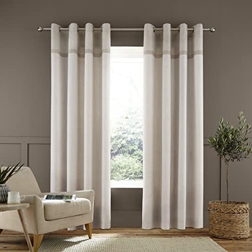 Catherine Lansfield Melville Woven Texture Cotton 66x72 Inch Eyelet Unlined Curtains Two Panels Grey
