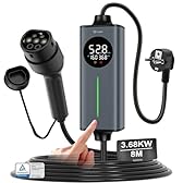 GONEO 8M Cable Recharge Voiture Electrique Type 2 monophasé,Schuko 3,68kW EV Chargeur Portable,Détection de Fuite AC 30mA+DC 6mA & Surveillance Température,Réglage 6A/8A/10A/13A/16A,Minuteur 0-8H