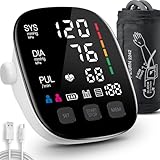 Axets® Blutdruckmessgerät Oberarm mit Großes LED-Farbdisplay, Arrhythmie-Erkennung & Pulsmessung & Risikoindikator, 2×199 Speicherplätze, USB-Schnittstelle, Manschette 22-42 cm