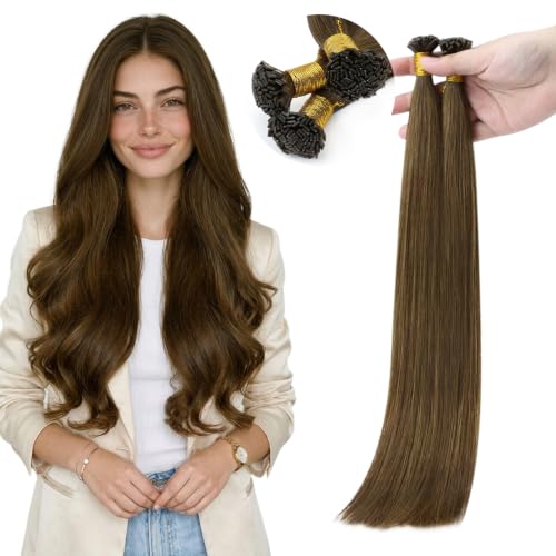 Full Shine Mini Flat Tip Remy Hair Extensions Medium Brown, 18 in 50g