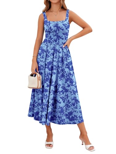 Image of YIOYOLA Womens Casual Summer Dress with Pockets | Sleeveless Square Neck Flowy A-Line Midi Sundress for Beach & Wedding Guest