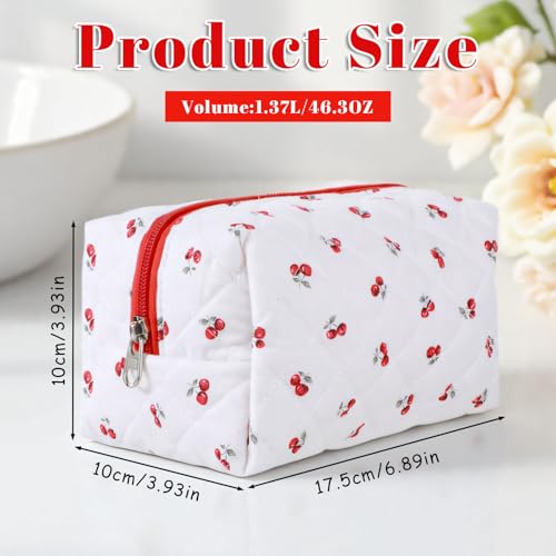 Cherry Makeup Bag, Travel Cosmetic Bag for Women Girls, Cotton Quilted Zipper Make up Pouch Cherrys Portable Storage Cherry Bags Aesthetic Cute Makeup Bags Coquette for Travel Toiletry Organizer2