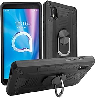 SDTEK Case Compatible with Alcatel 1B (2020), Strong Rugged Hybrid Phone Cover with Built in Magnetic Ring Holder (Black)