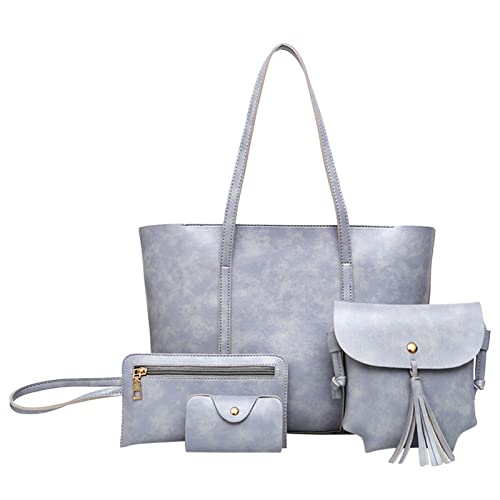 Petit sac à main en cuir femme, ensemble 4 pièces décontracté style fourre-tout