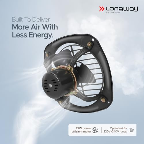 Image of LONGWAY Ventilo 9 Inch /230 mm Energy Efficient Exhaust Fan | High Speed Powerful Motor | Low Noise Operation & Easy to Clean | Suitable for Bathroom, Kitchen, Office | 2 Years Warranty (Marble Black)