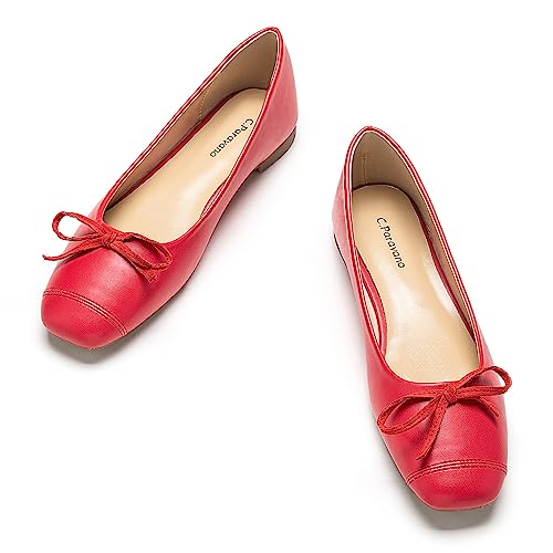 Image of C.Paravano Ballet Flats | Square Toe Shoes | Bow Slip Ons | Ballet Shoes for Women | Dressy Flats for Women