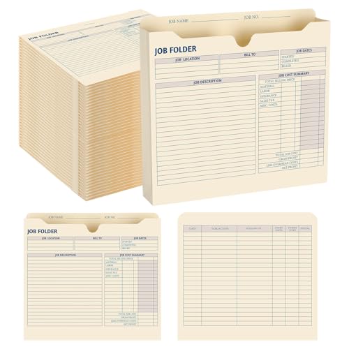 Marspark 50 Pack Job Folder for Project 2" Expanding Manila File Folders Jacket, 10" x 12" Project Folders with Preprinting for Job Tracking, Management Folder Design for Office Students Supplies