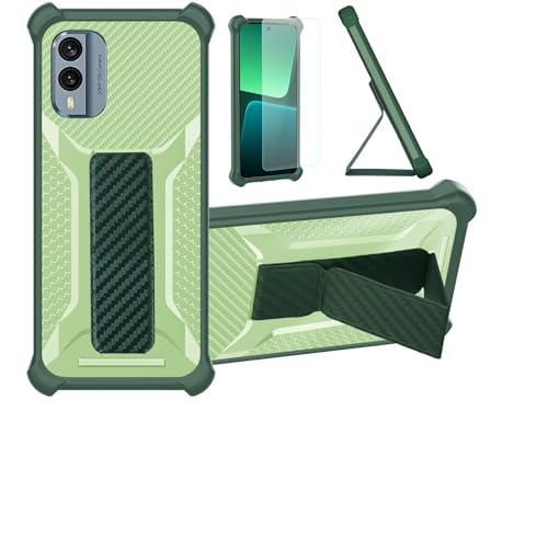 Aroepurt Funda para Nokia X30 5G Funda Carcasa Case Cover [con Protector de Pantalla de Cristal Templado] Híbrida [Soporte Plegable Magnético] [Esmerilado antihuellas] Verde