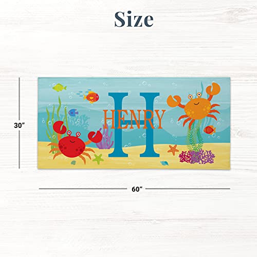 Let's Make Memories Personalized Kids Beach Towel - Custom Monogram & Name With Fun Beach Designs - Soft Cotton/Poly Blend - 30" W X 60" L - Name, Up To 10 Characters And Initial Monogram - Seahorse #TOP6