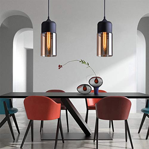 Naann Glass Pendant Light, Black Modern Hanging Lamp With Amber Cylinder Shade, Vintage Industrial Farmhouse Pendant Lighting Fixture For Kitchen Island Dining Room Hallway #TOP3