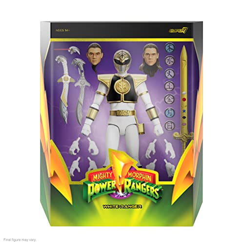 Super7 Mighty Morphin Power Rangers White Ranger - Ultimates! 7 In Action Figure #TOP1