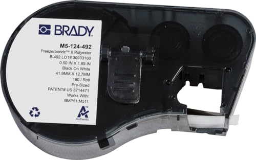 Image of Brady FreezerBondz Polyester Pre-Sized Labels for Label Printer BMP51 /BMP53 /M511-180 Self Adhesive Printer Labels - Black on White (12,70 mm (W) x 41,91 mm (H)) - M5-124-492