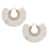 Tassel Hoop Earring, Statement Thread Dangle Earrings Stylish Long Fringe Drop Earrings Lightweight