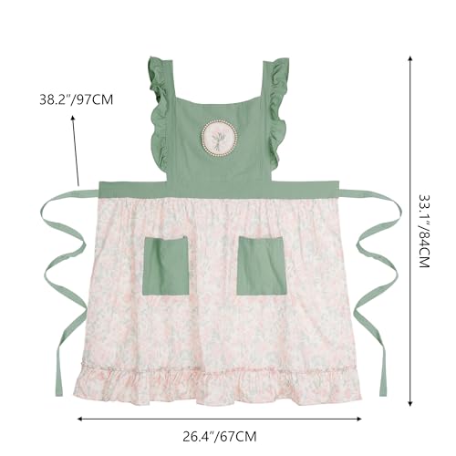 Pinknoke Cute Aprons for Women with Pockets Cotton Adjustable Cross Back Pinafore Vintage Apron for Kitchen Cooking Painting (Light Green)