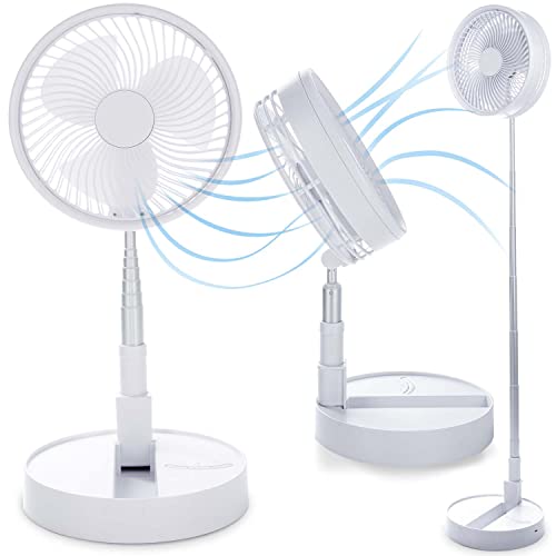 GOODS+GADGETS Faltbarer Tischventilator & Stand-Ventilator mit wiederaufladbarer Batterie mit 6000 mAh Akku; sehr leise und tragbar