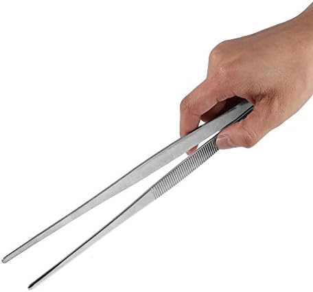 Long Tweezers, 30cm / 12-Inch Stainless Steel Silver Long Food Tongs Straight Home Medical Tweezers Garden Kitchen Tool