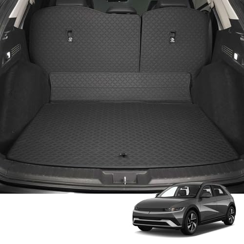 Cargo Mat and Backrest Mat for 2022-2024 Hyundai Ioniq 5 - Custom Fit PU Leather Trunk Liner and Rear Backrest Mat - All Weather Cargo Mat for Ioniq5 Accessories 2024 2023 2022