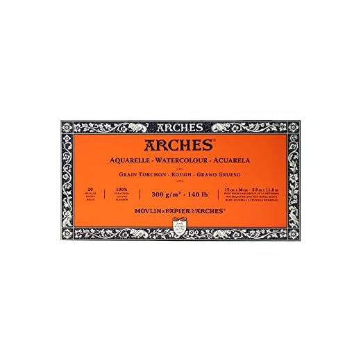 Arches 1795082 akvarellpapper i blocket (15 x 30 cm, limmade på 4 sidor, 300 g/m² grovkorn) 20 ark naturligt vita