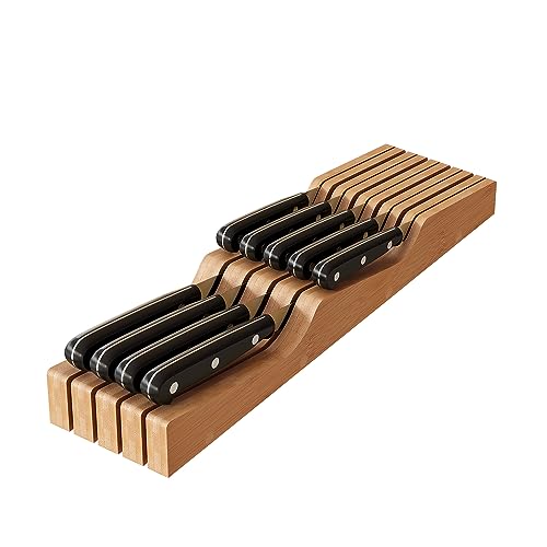 In-Drawer Knife Block Organizer - Bamboo Wood Drawer Knife Organizer-Protecting Knife Organizer Block (Not Included) (Natural