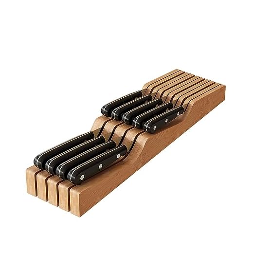 In-Drawer Knife Block Organizer - Bamboo Wood Drawer Knife Organizer-Protecting Knife Organizer Block (Not Included) (Natural, 9 Knives Dock)