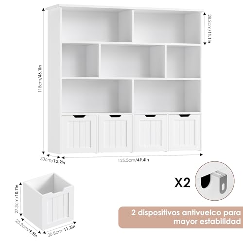 FOREHILL Mueble Almacenaje Juguetes, Mueble Juguetes Organizador, Estanteria Montessori, Estanteria Infantil, Libreria Montessori Infantil, con Ruedas, para Habitación Infantil, Salón (Blanco) - imagen 3