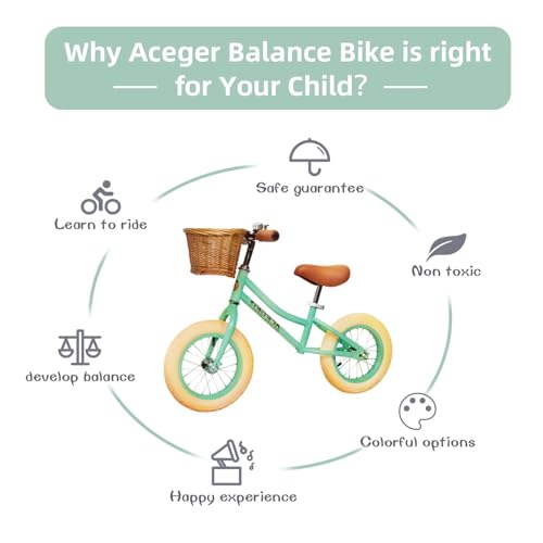 Image of ACEGER 12 inch Kids Balance Bike with Basket, Toddler Bicycle for Early Learning Leg Strength and Steady Balancing, Durable Frame&Tool-Free Adjustable Seat, Gift Bike for 2-5 Kids, No Brake