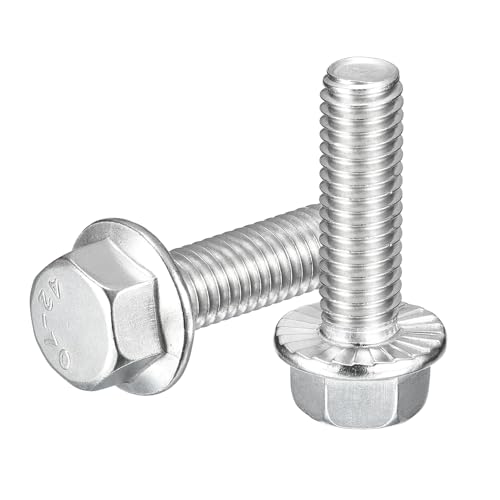 Image of uxcell 10Pcs 3 /8-16 x 1-1 /4 inch Flanged Hex Head Bolts, 304 Stainless Steel Flange Hexagon Screws, Flange Hex Drive Screws 5.8 Grade for Machinery Industry Home Appliances, Silver