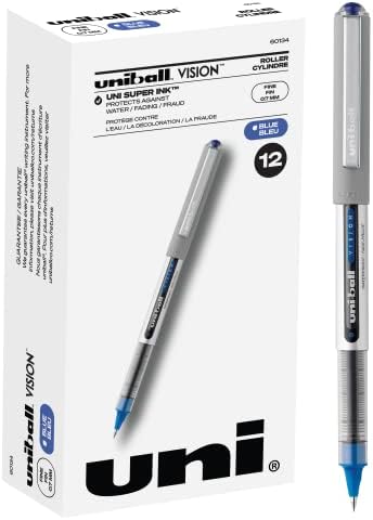 uniball Vision Rollerball Pens with 0.7mm Fine Point, Blue, 12 Count