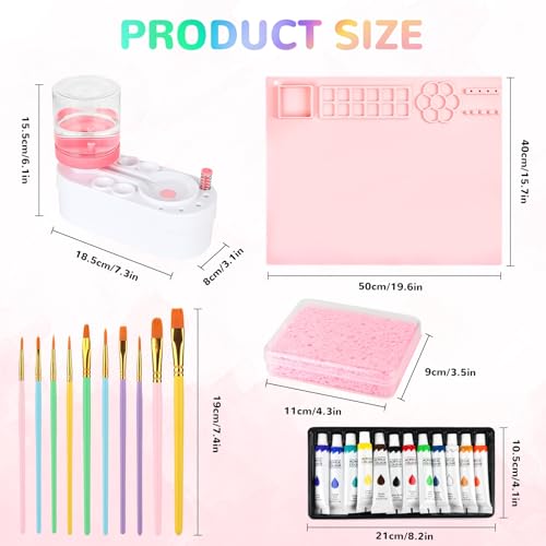 Painting Station, Including Paint Brush Cleaner, 20"×16" Silicone Painting Mat,12-Color Acrylic Paint, 10 Paint Brushes,1 Absorbent Sponge, DIY Painting Gift for Adult Artist Beginners by UXHLP - Used condition - Image 2